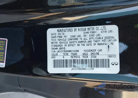 2017 Infiniti Q60 2.0T Premium z USA, uszkodzony, nr VIN JN1CV7EKXHM110398